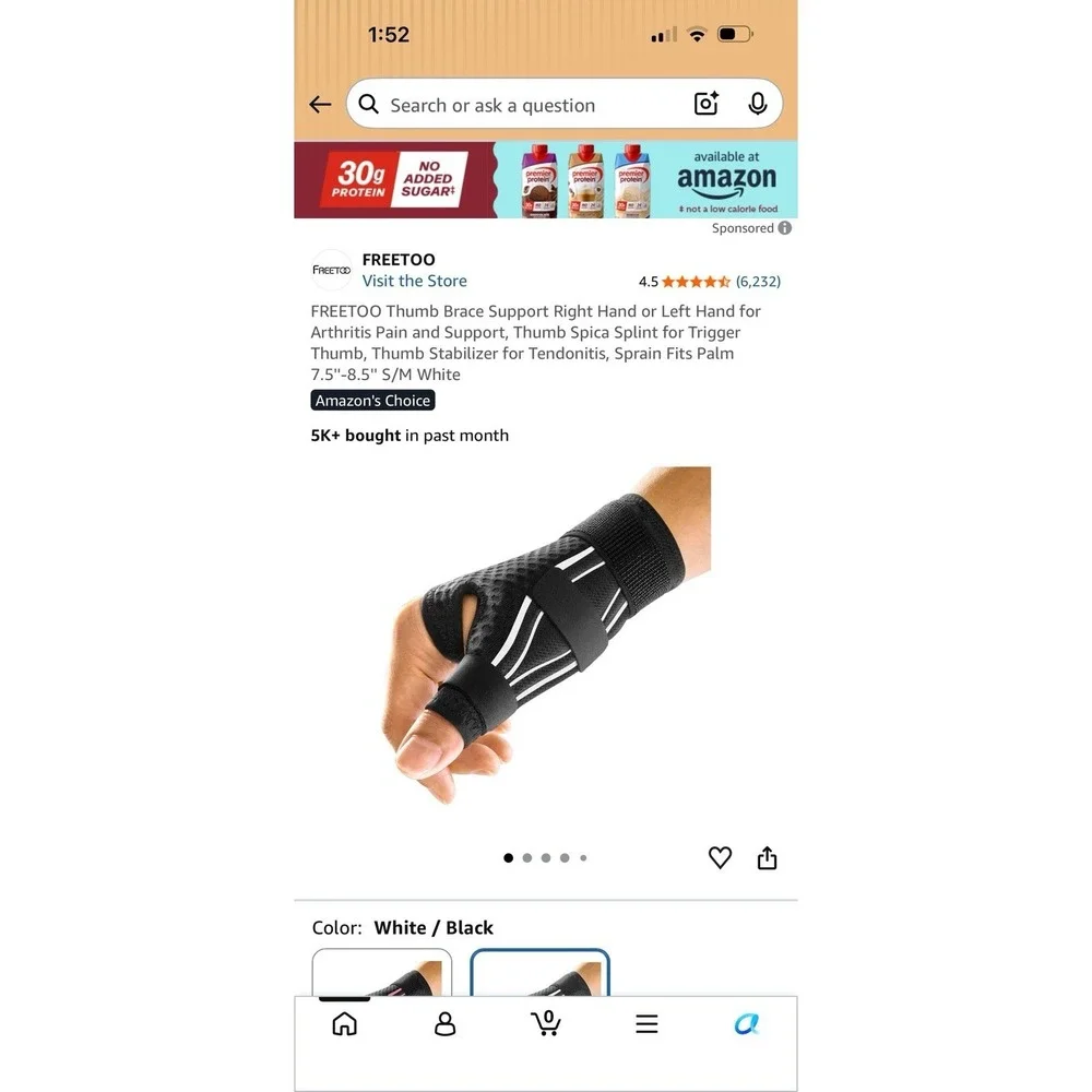 Thumb Brace Stabilizer Right Or Left Hand Arthritis Pain Tendonitis XL
